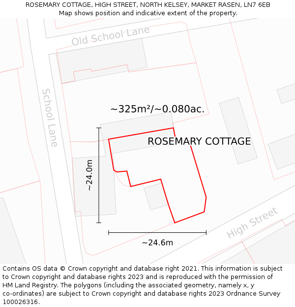 ROSEMARY COTTAGE, HIGH STREET, NORTH KELSEY, MARKET RASEN, LN7 6EB: Plot and title map