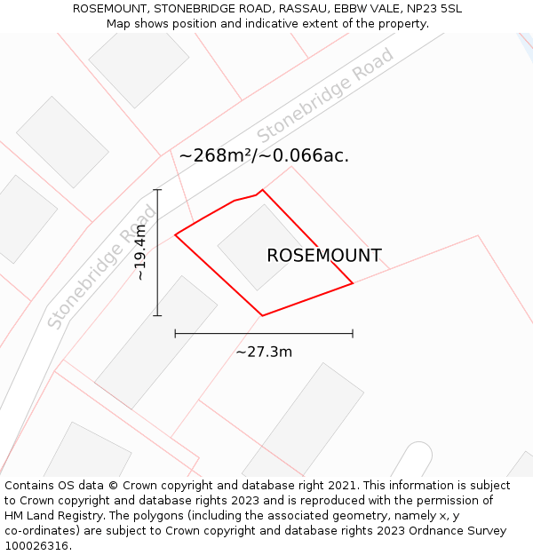 ROSEMOUNT, STONEBRIDGE ROAD, RASSAU, EBBW VALE, NP23 5SL: Plot and title map