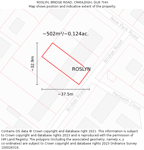 ROSLYN, BRIDGE ROAD, CRANLEIGH, GU6 7HH: Plot and title map