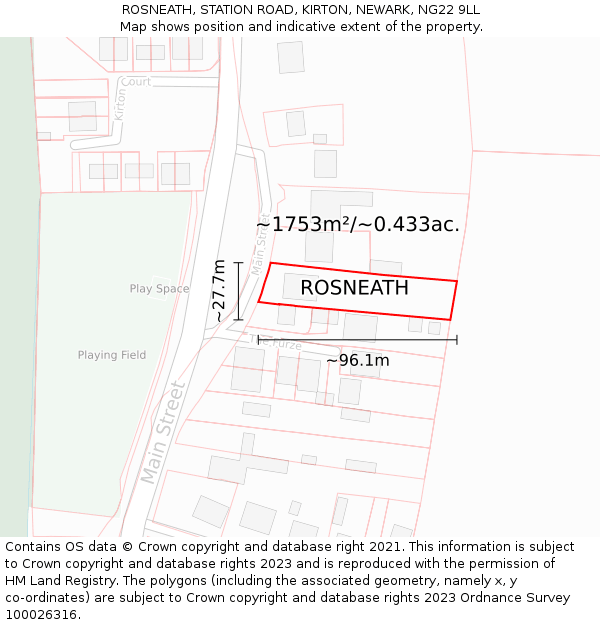 ROSNEATH, STATION ROAD, KIRTON, NEWARK, NG22 9LL: Plot and title map