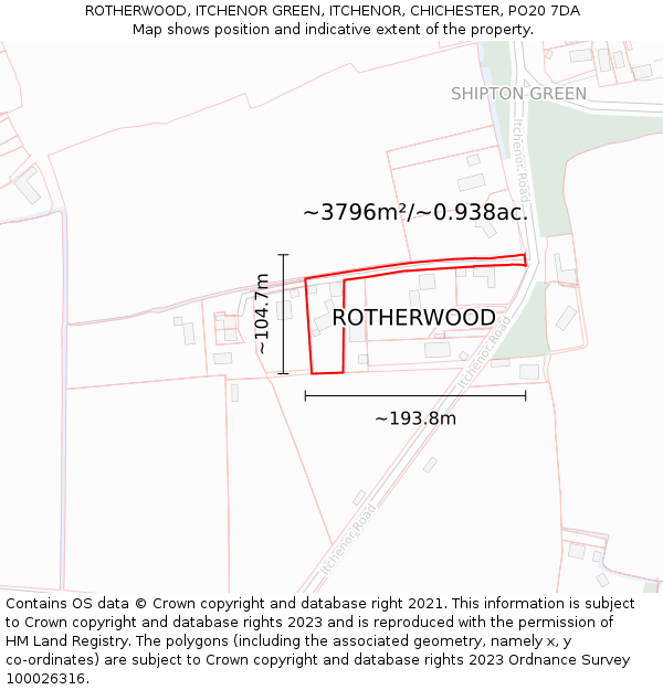 ROTHERWOOD, ITCHENOR GREEN, ITCHENOR, CHICHESTER, PO20 7DA: Plot and title map