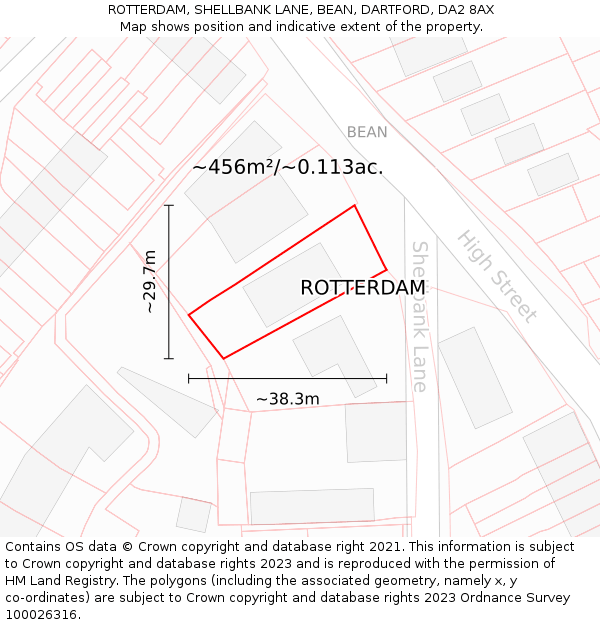 ROTTERDAM, SHELLBANK LANE, BEAN, DARTFORD, DA2 8AX: Plot and title map