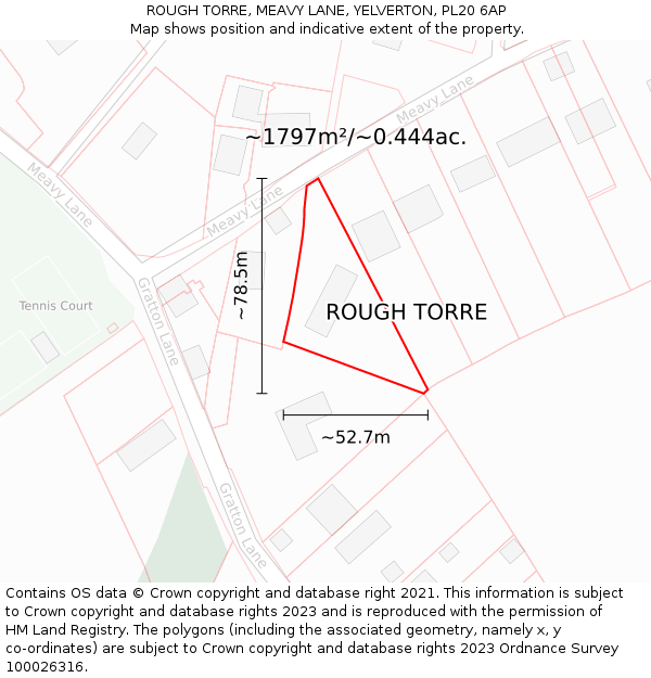 ROUGH TORRE, MEAVY LANE, YELVERTON, PL20 6AP: Plot and title map