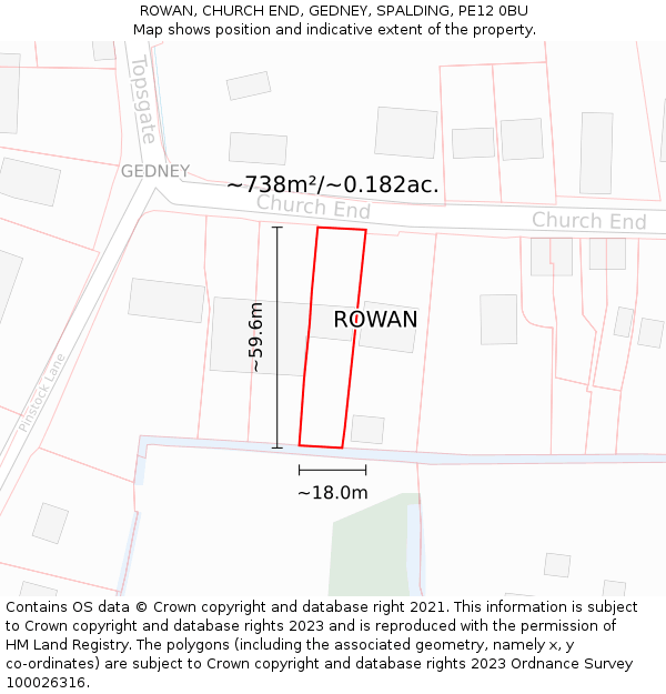 ROWAN, CHURCH END, GEDNEY, SPALDING, PE12 0BU: Plot and title map