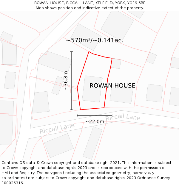 ROWAN HOUSE, RICCALL LANE, KELFIELD, YORK, YO19 6RE: Plot and title map