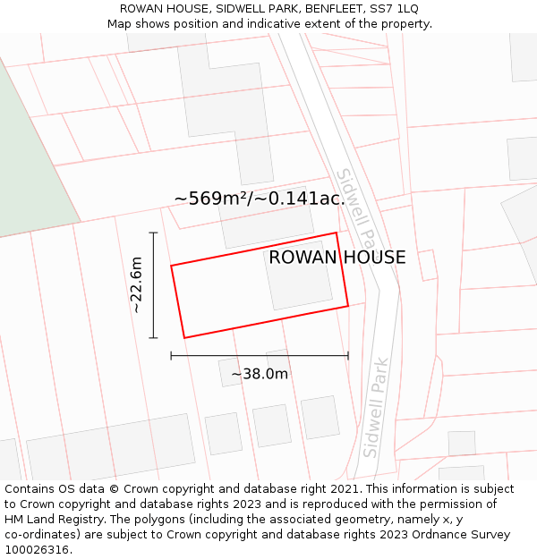 ROWAN HOUSE, SIDWELL PARK, BENFLEET, SS7 1LQ: Plot and title map