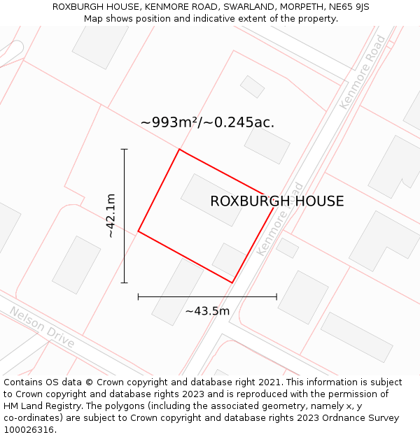 ROXBURGH HOUSE, KENMORE ROAD, SWARLAND, MORPETH, NE65 9JS: Plot and title map