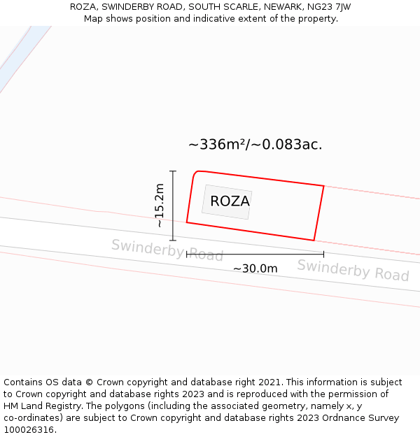 ROZA, SWINDERBY ROAD, SOUTH SCARLE, NEWARK, NG23 7JW: Plot and title map