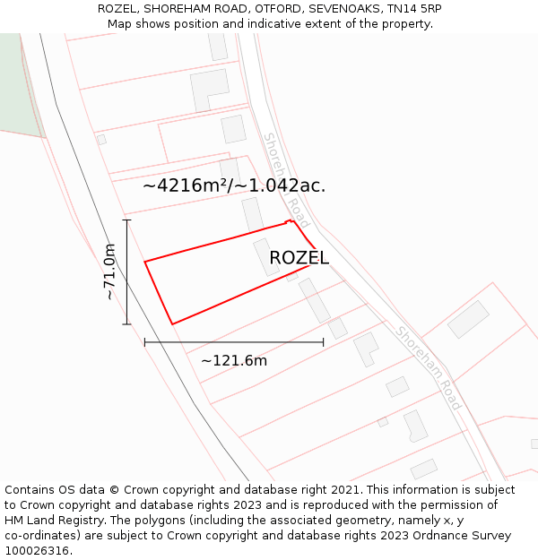 ROZEL, SHOREHAM ROAD, OTFORD, SEVENOAKS, TN14 5RP: Plot and title map