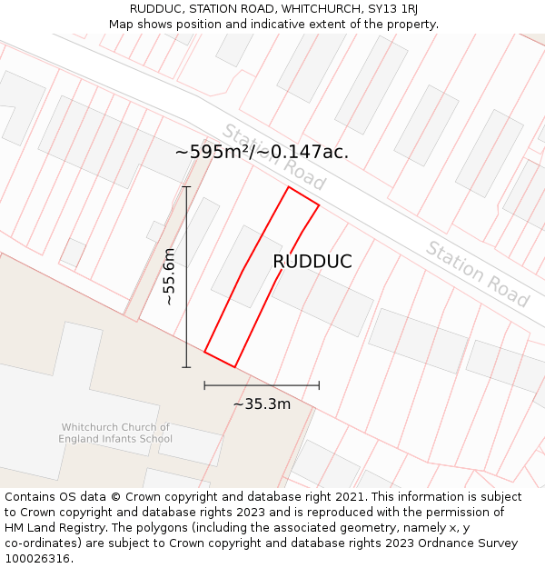 RUDDUC, STATION ROAD, WHITCHURCH, SY13 1RJ: Plot and title map