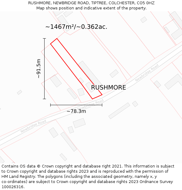 RUSHMORE, NEWBRIDGE ROAD, TIPTREE, COLCHESTER, CO5 0HZ: Plot and title map