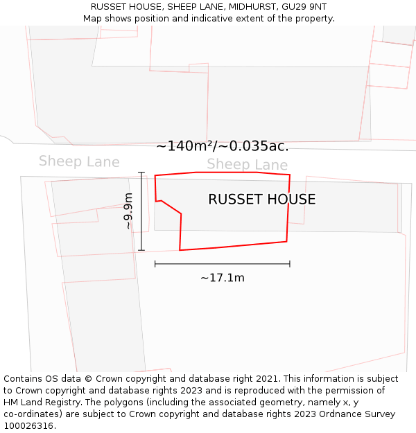 RUSSET HOUSE, SHEEP LANE, MIDHURST, GU29 9NT: Plot and title map