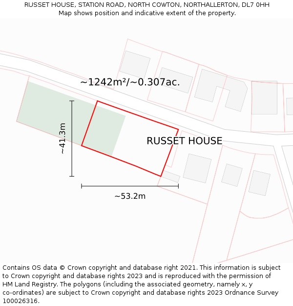 RUSSET HOUSE, STATION ROAD, NORTH COWTON, NORTHALLERTON, DL7 0HH: Plot and title map