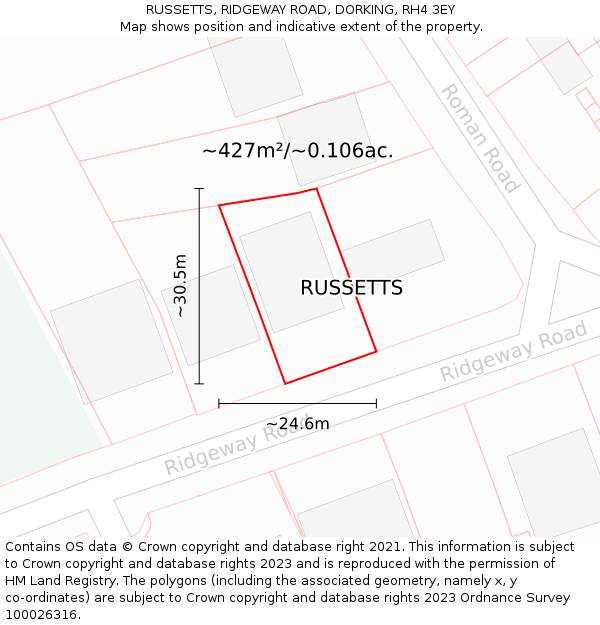 RUSSETTS, RIDGEWAY ROAD, DORKING, RH4 3EY: Plot and title map