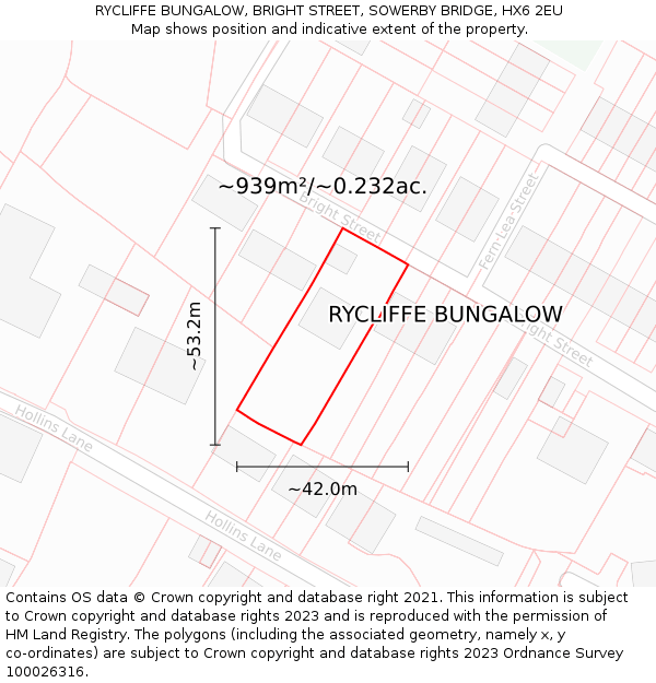 RYCLIFFE BUNGALOW, BRIGHT STREET, SOWERBY BRIDGE, HX6 2EU: Plot and title map