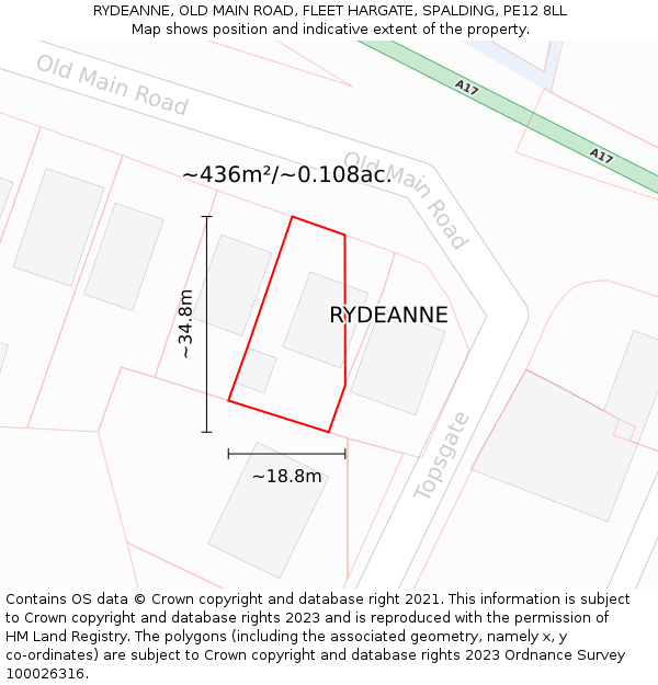 RYDEANNE, OLD MAIN ROAD, FLEET HARGATE, SPALDING, PE12 8LL: Plot and title map