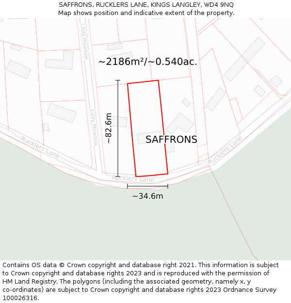 SAFFRONS, RUCKLERS LANE, KINGS LANGLEY, WD4 9NQ: Plot and title map