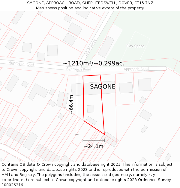 SAGONE, APPROACH ROAD, SHEPHERDSWELL, DOVER, CT15 7NZ: Plot and title map