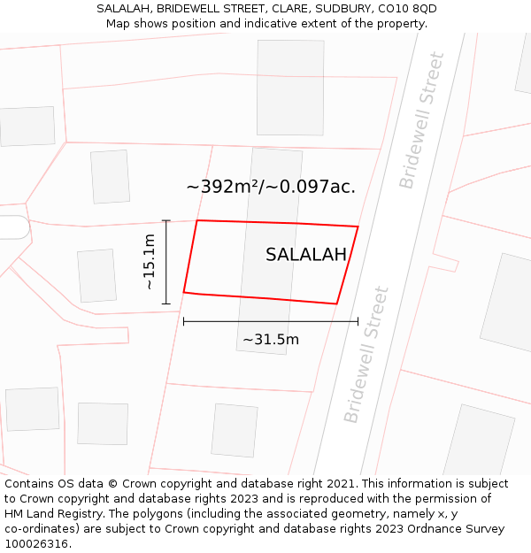 SALALAH, BRIDEWELL STREET, CLARE, SUDBURY, CO10 8QD: Plot and title map