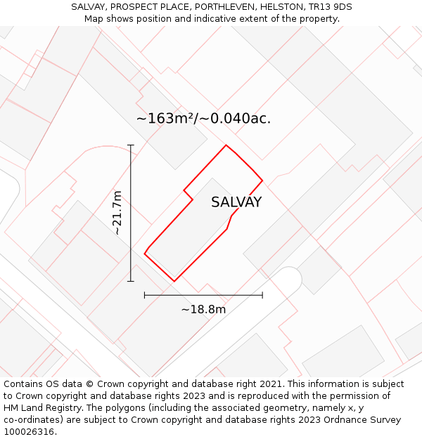 SALVAY, PROSPECT PLACE, PORTHLEVEN, HELSTON, TR13 9DS: Plot and title map