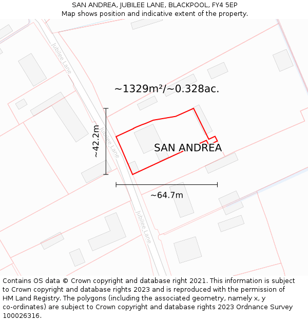 SAN ANDREA, JUBILEE LANE, BLACKPOOL, FY4 5EP: Plot and title map