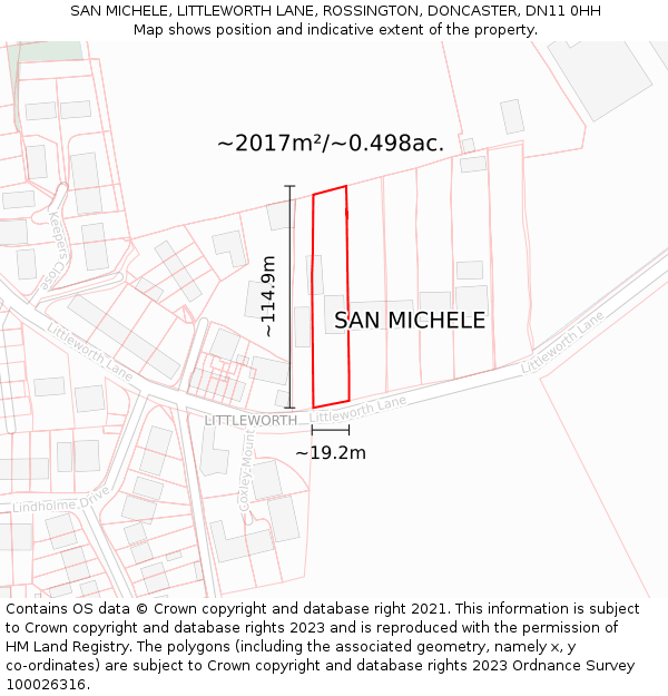 SAN MICHELE, LITTLEWORTH LANE, ROSSINGTON, DONCASTER, DN11 0HH: Plot and title map