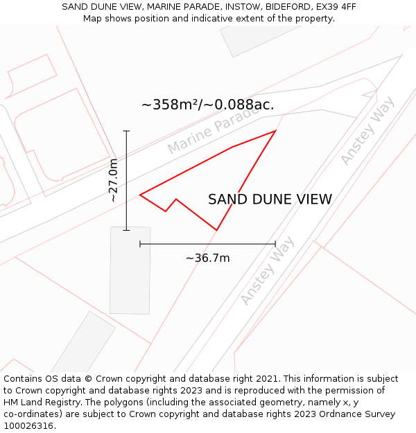 SAND DUNE VIEW, MARINE PARADE, INSTOW, BIDEFORD, EX39 4FF: Plot and title map