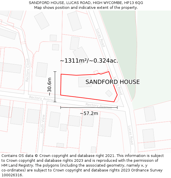 SANDFORD HOUSE, LUCAS ROAD, HIGH WYCOMBE, HP13 6QG: Plot and title map