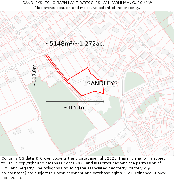 SANDLEYS, ECHO BARN LANE, WRECCLESHAM, FARNHAM, GU10 4NW: Plot and title map