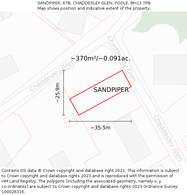 SANDPIPER, 67B, CHADDESLEY GLEN, POOLE, BH13 7PB: Plot and title map