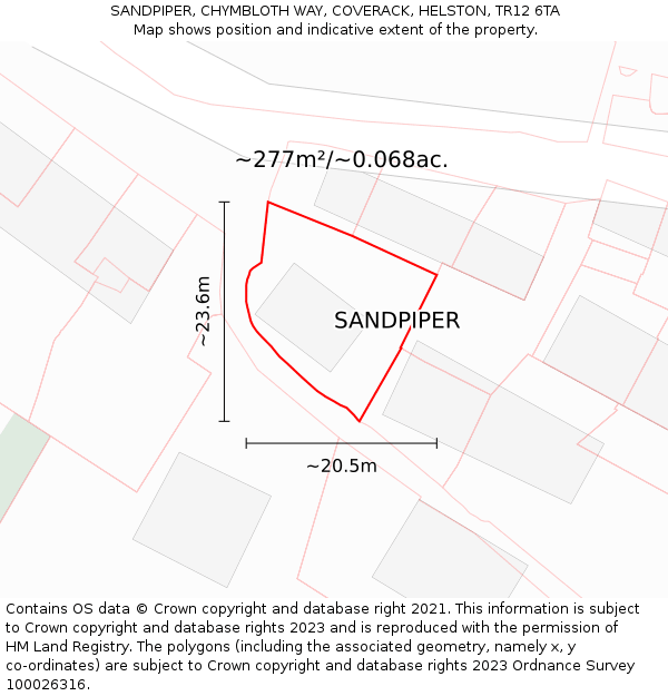 SANDPIPER, CHYMBLOTH WAY, COVERACK, HELSTON, TR12 6TA: Plot and title map