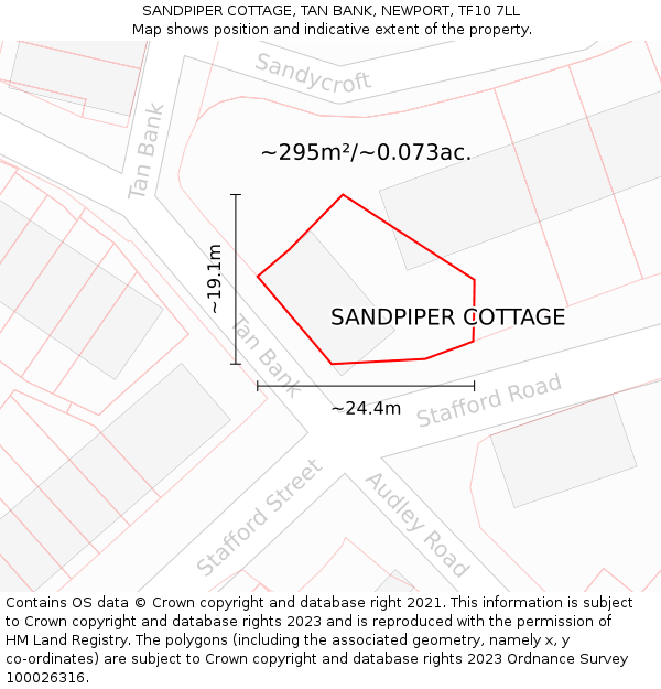 SANDPIPER COTTAGE, TAN BANK, NEWPORT, TF10 7LL: Plot and title map