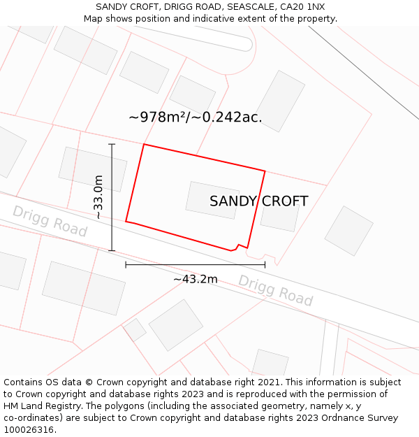 SANDY CROFT, DRIGG ROAD, SEASCALE, CA20 1NX: Plot and title map