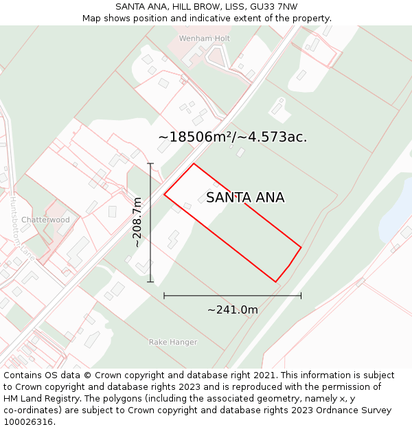 SANTA ANA, HILL BROW, LISS, GU33 7NW: Plot and title map