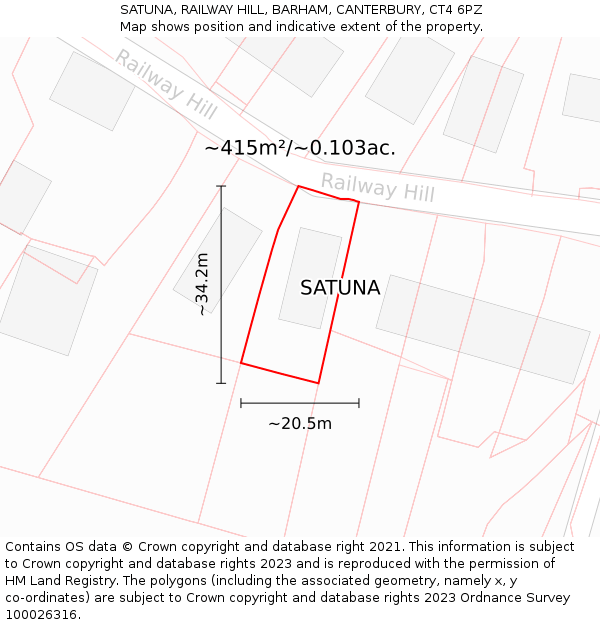 SATUNA, RAILWAY HILL, BARHAM, CANTERBURY, CT4 6PZ: Plot and title map