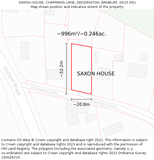 SAXON HOUSE, CHAPMANS LANE, DEDDINGTON, BANBURY, OX15 0SU: Plot and title map