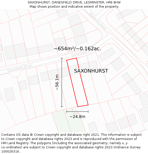 SAXONHURST, DANESFIELD DRIVE, LEOMINSTER, HR6 8HW: Plot and title map