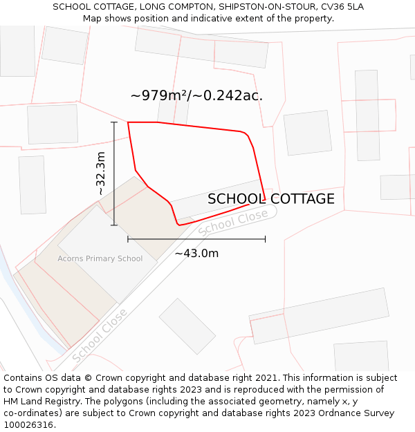 SCHOOL COTTAGE, LONG COMPTON, SHIPSTON-ON-STOUR, CV36 5LA: Plot and title map