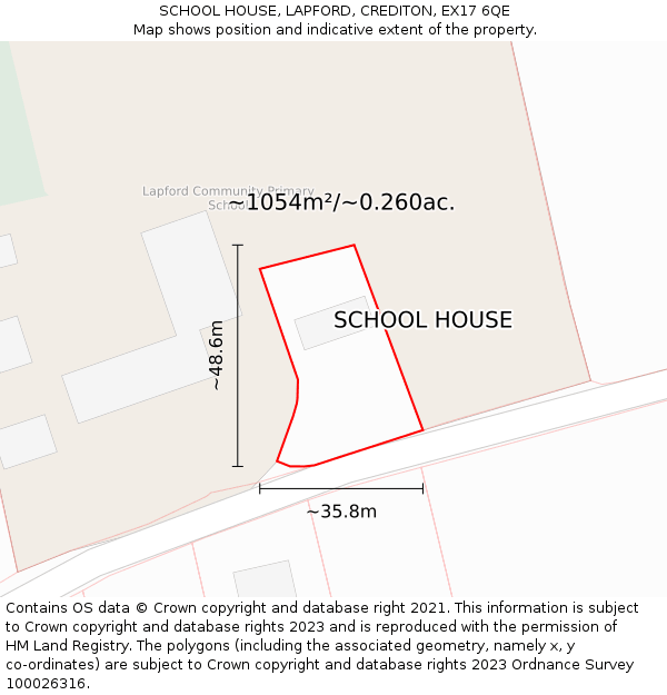 SCHOOL HOUSE, LAPFORD, CREDITON, EX17 6QE: Plot and title map