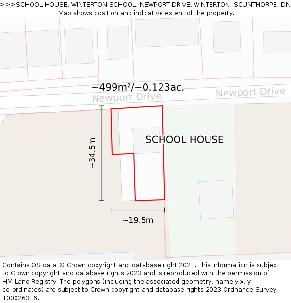 SCHOOL HOUSE, WINTERTON SCHOOL, NEWPORT DRIVE, WINTERTON, SCUNTHORPE, DN15 9RG: Plot and title map