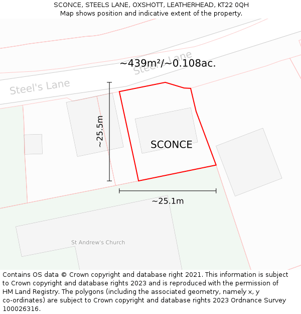 SCONCE, STEELS LANE, OXSHOTT, LEATHERHEAD, KT22 0QH: Plot and title map