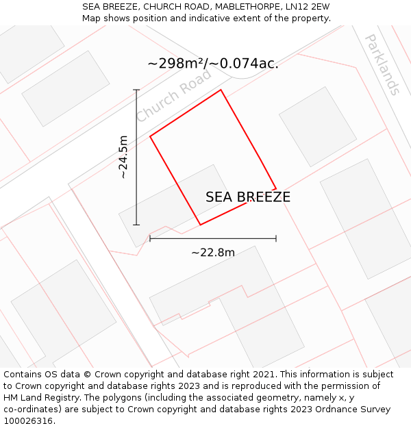 SEA BREEZE, CHURCH ROAD, MABLETHORPE, LN12 2EW: Plot and title map