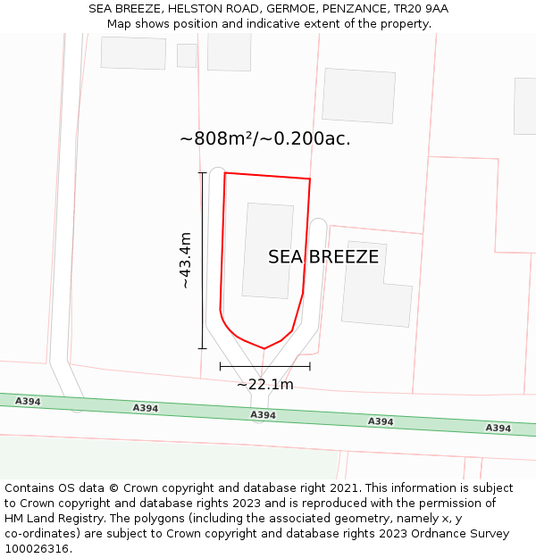 SEA BREEZE, HELSTON ROAD, GERMOE, PENZANCE, TR20 9AA: Plot and title map