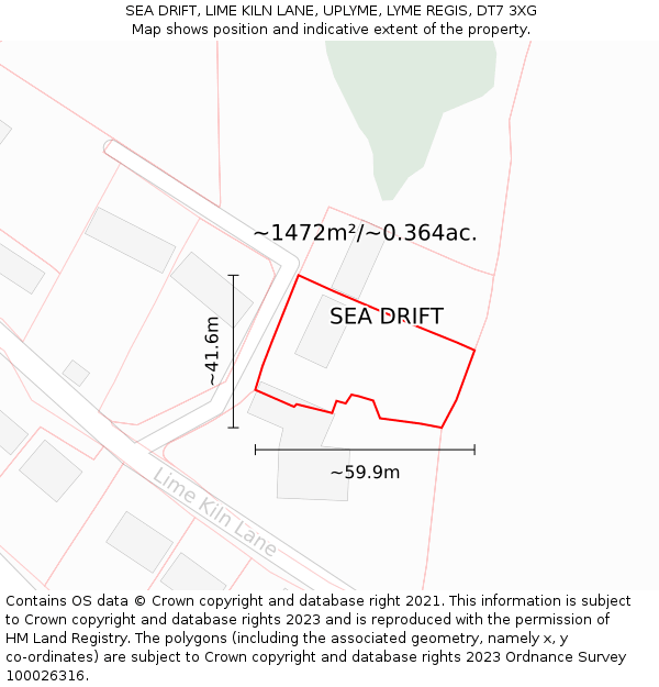 SEA DRIFT, LIME KILN LANE, UPLYME, LYME REGIS, DT7 3XG: Plot and title map