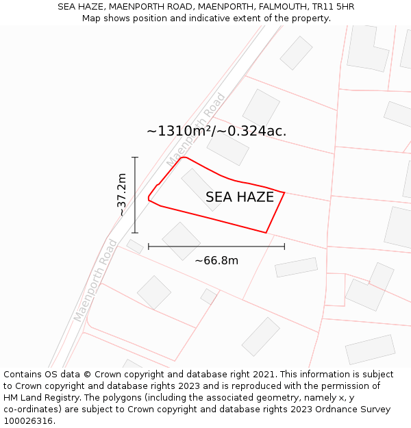 SEA HAZE, MAENPORTH ROAD, MAENPORTH, FALMOUTH, TR11 5HR: Plot and title map