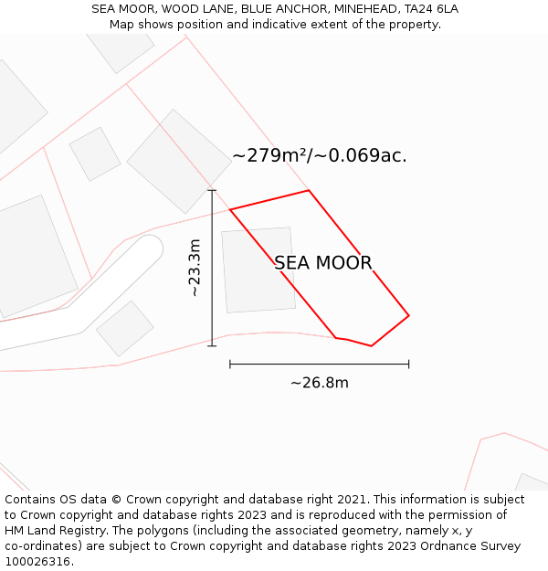 SEA MOOR, WOOD LANE, BLUE ANCHOR, MINEHEAD, TA24 6LA: Plot and title map