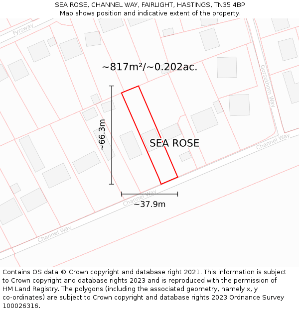 SEA ROSE, CHANNEL WAY, FAIRLIGHT, HASTINGS, TN35 4BP: Plot and title map