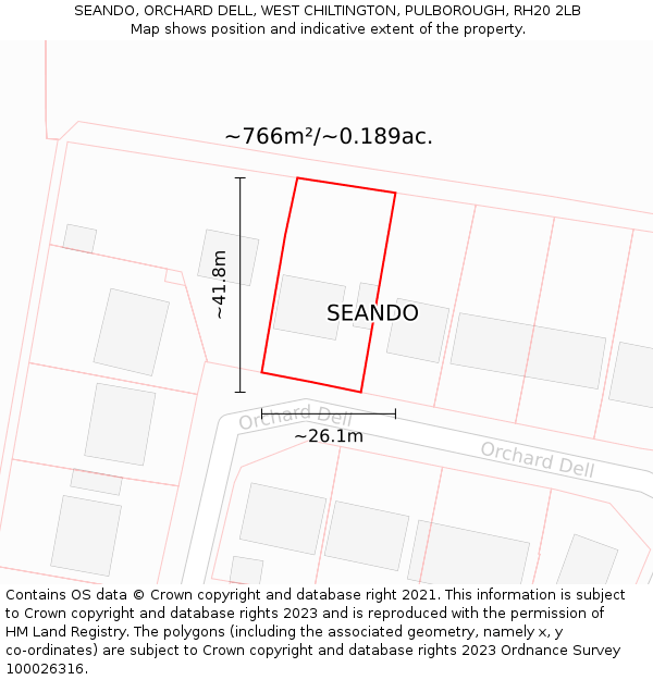SEANDO, ORCHARD DELL, WEST CHILTINGTON, PULBOROUGH, RH20 2LB: Plot and title map
