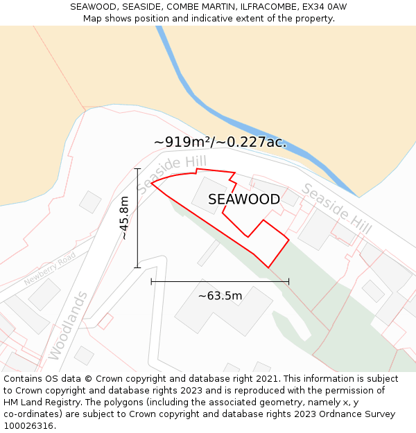 SEAWOOD, SEASIDE, COMBE MARTIN, ILFRACOMBE, EX34 0AW: Plot and title map