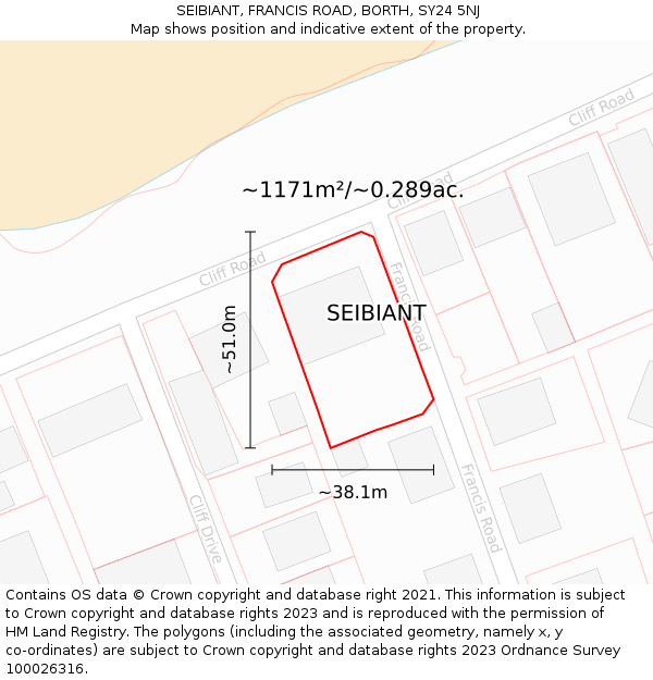 SEIBIANT, FRANCIS ROAD, BORTH, SY24 5NJ: Plot and title map